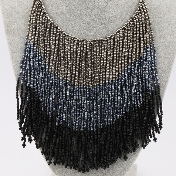 New Stunning Gradient Seed Bead Tassel Necklace - Picture 2 of 2